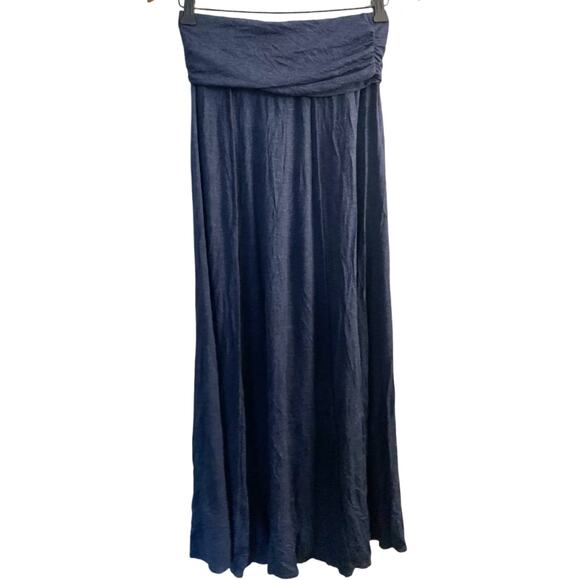 Max Studio Navy Blue Heather Jersey Foldover Stretchy Maxi Skirt size M - Picture 1 of 7